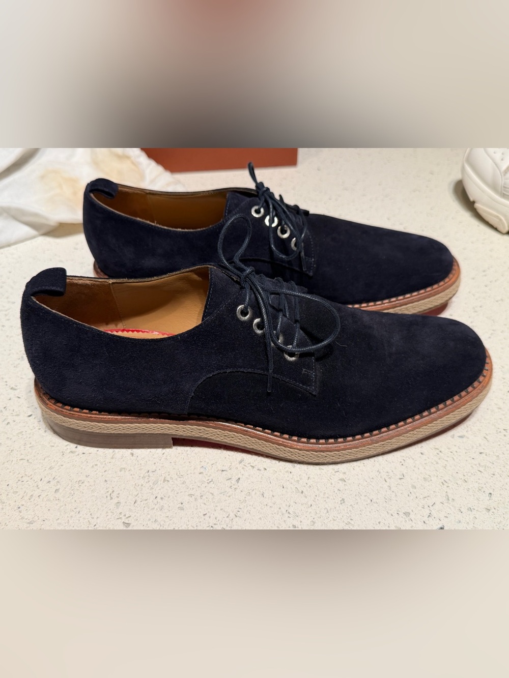 Christian Louboutin Men’s Suede Derby Shoes in Navy